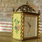 Vintage ALARM CLOCK - Hand Painted Enamel/Porcelain, Flower Motif, Massive Brass