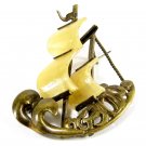SEA RESORT SOUVENIR - Vintage Pin Badge - Brass MOP BROOCH - OBZOR Bulgaria