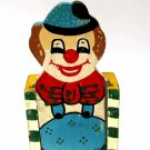Vintage Wooden PEN PENCIL HOLDER Clown Shaped Colored Sliding Door Greece 70s #1