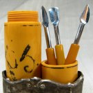 Vintage MANICURE VANITY SET - Celluloid Tube & Handle - 3 Knives Never Sharpened
