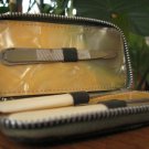 SLID Vintage Nail Repair Manicure Vanity Set - 3 Files 2 Knives in Leather Pouch