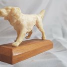 Vintage Running Dog Figurine - Wooden Base - Cream Color Home Decor 50s