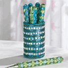 Turquoise & Lime Pens In Holder