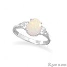 Rhodium Plated Australian Opal and White Topaz Ring