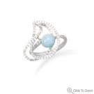Rhodium Plated Abstract Ring with Larimar and CZs