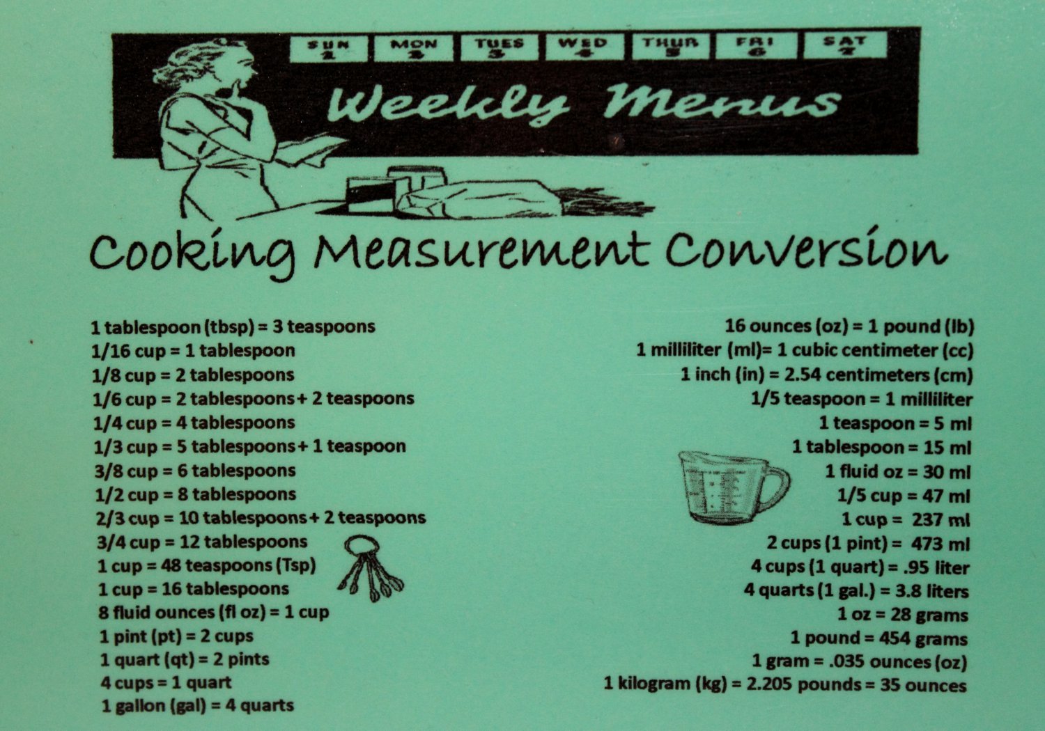 Cooking Measurement Conversion Fridge Magnet