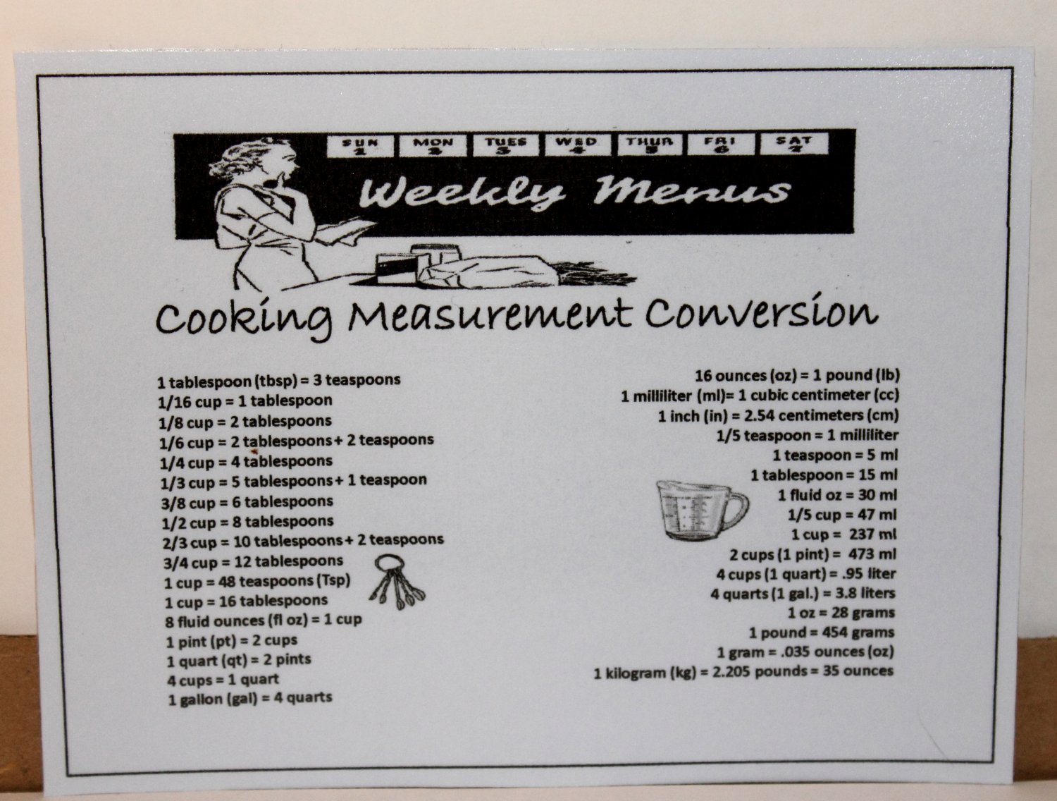 Cooking Measurement Conversion Fridge Magnet