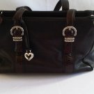 Genuine Brighton Women's Handbag Black Leather Chocolate Trim Metal Heart