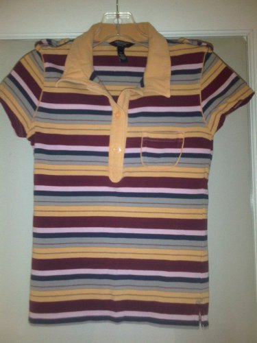 American Eagle Outfitters Stretch Polo Shirt M Striped Multicolor Single Pocket