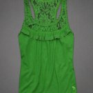Abercrombie & Fitch Green Knit Top Racer Back Lace Trim Ruffle