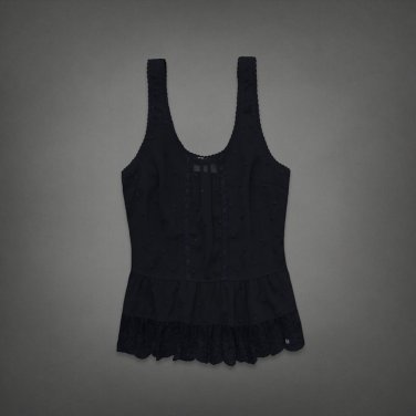 Abercrombie & Fitch Embroidered Boho Tank Top Navy Blue Lace L