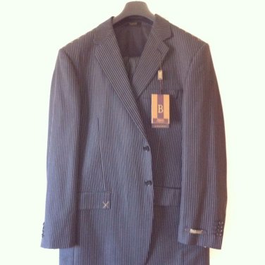 Bernini Beverly Hills Performa Stretch Merino Wool Two Button Suit Pinstripe Bla