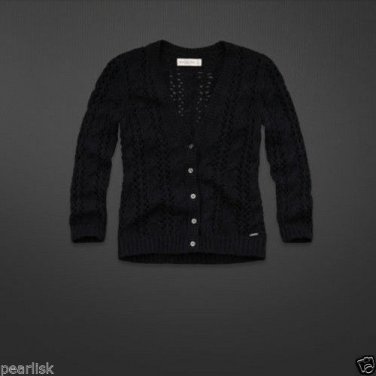 Abercrombie & Fitch Navy Blue Cable Knit Open Stitch Cardigan Sweater Collegiate