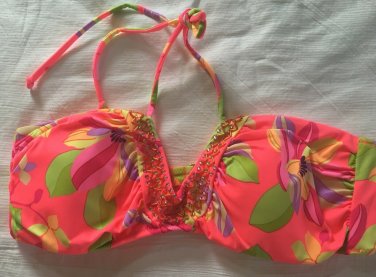 VICTORIA&acirc;��S SECRET V Beach Soft Tropical Bikini Swim Top Large Floral Coral