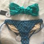 NWT Tyler Rose Bandeau Chevron Crochet Swim Set Small Blues Greens