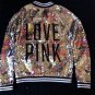 NWT Victoria's Secret LOVE PINK Floral Bling Sequin Varsity Bomber Jacket Ltd S