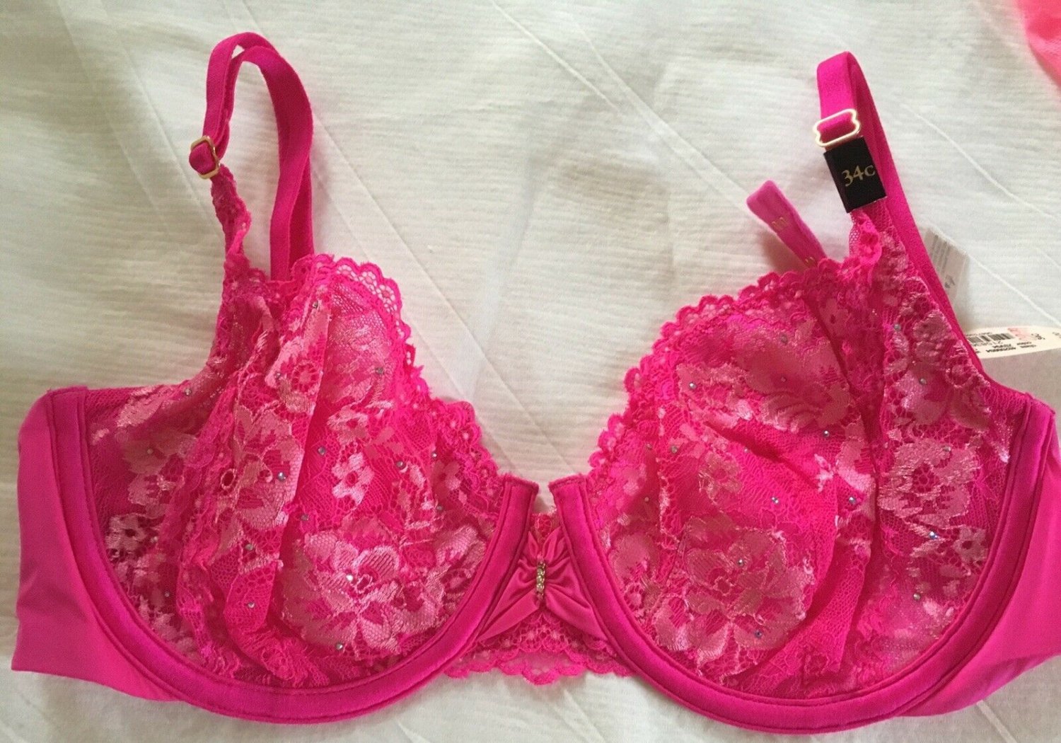 NWT Victoria's Secret Embellished Bra 34C Hot Pink Lace