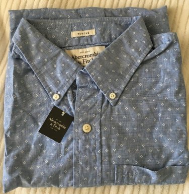 NWT ABERCROMBIE & FITCH MEN A&F Muscle Fit Button Up Shirt Blue L