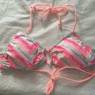 VICTORIA’S SECRET Beach Soft Triangle Bikini Swim Top Large striped pink Coral