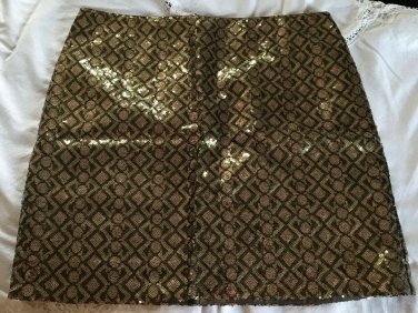 NWT Banana Republic Monogram Collection Olive Sequin Mini Skirt 12 Mosiac Gold