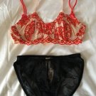 NWT Victoria's Secret Very Sexy Velvet Boned Bra set 32C S Red Black RARE