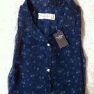 NWT Abercrombie & Fitch Floral Sheer Sleeveless Blouse Shirt L Blue Summer
