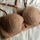 Victoria’s Secret Dream Angels Lightly Lined Demi Bra 32DD Tan Lace Front Close