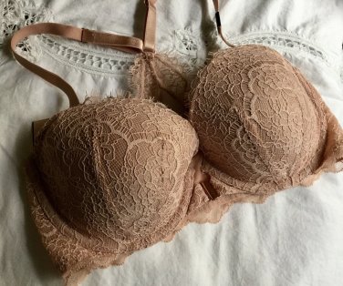 Victoria&acirc;��s Secret Dream Angels Lightly Lined Demi Bra 32DD Tan Lace Front Close