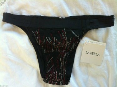 NWT La Perla Japanese Blossom Bamboo Motif Tanga Cheeky Panty Black S