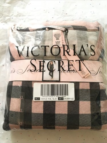 NWT Victoria&acirc;��s Secret THERMAL Long Sleeve Pajama Set Black Pink XL