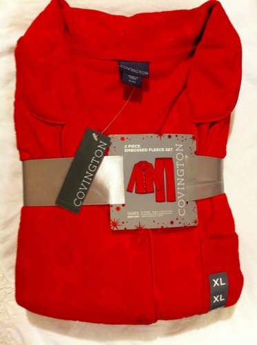 NEW Covington 2 PC Embossed Fleece Pajama Set Red Snowflake Reindeer XL