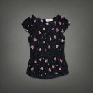 NWT Abercrombie & Fitch Fluttery Floral Airy Short Sleeve Blouse Shirt M Navy