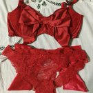 Victoria's Secret Unlined Satin Bow Balconette Bra Ouvert Set 32DD M L