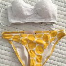 Victoria’s Secret White Bandeau Swim Top Polka Dot Yellow Bottoms 34A S Beach