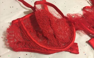 Victoria's Secret Designer Collection Couture Bra 34B Chantilly Lace Red