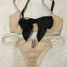 NWT Victoria's Secret Unlined Luxe Embellished Satin Bow Bra Tanga set 34D M