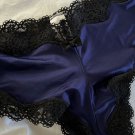 Rare Vintage Victoria’s Secret Silky Satin Cheeky Panty S blue Lace VS Logo
