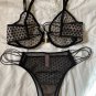NWT Victoria's Secret Unlined Starburst Demi Bra Tanga set 32DD L black
