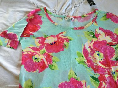 Abercrombie & Fitch Soft Spring Floral Boat Neck Relaxed Fit Shirt Large