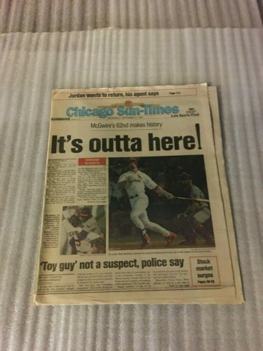 CHICAGO Sun-Times NEWSPAPER McGwire It's Outta Here!  9-9-1998