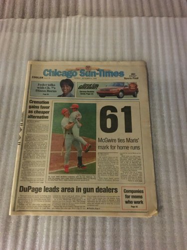 CHICAGO Sun-Times NEWSPAPER McGwire Ties Maris' Mark For Home Runs 9-8-1998