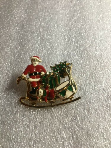 Santa Claus Sleigh Brooch Five Removable Christmas Pins Enamel~Vintage~P-105