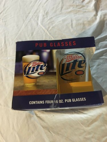 Miller Lite 16oz Pub (4) Glasses with Original Box, Bar, Man Cave