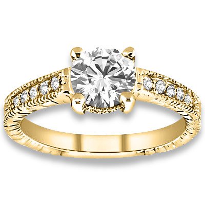 0.33 ctw 14k Yellow Gold Natural I-J Color, VS - SI Clarity, Accent Diamonds Engagement Ring