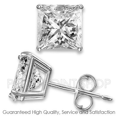 2.00 ctw White CZ Simulated Stone Princess Cut Sterling Silver Studs Earrings 6x6mm