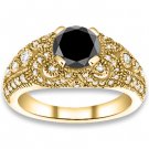 1.65 ctw 14k YG AAA Black, Accent G-H Color, I1 Clarity Diamonds Engagement Rings