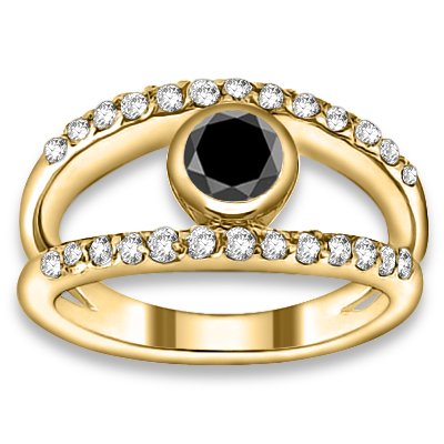 1.52 ctw 14k YG AAA Black, Accent G-H Color, I1 Clarity Diamonds Engagement Rings