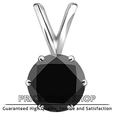 0.75 ctw Certified 14k Solid White Gold 6 Prong Basket AA Black Diamonds Pendants