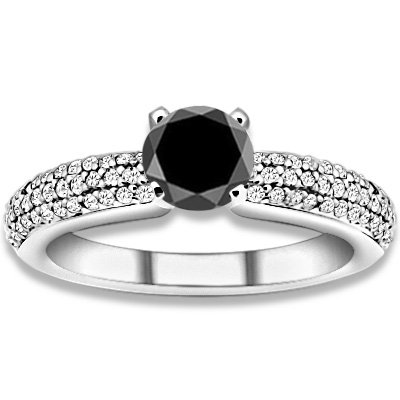 0.87 ctw 14k WG AAA Black, Accent G-H Color, I1 Clarity Diamonds Engagement Rings