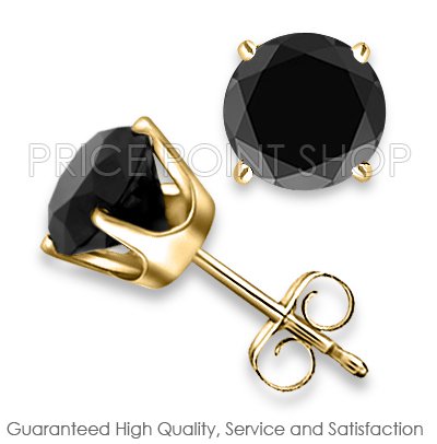 0.10 Carat 14k Solid Yellow Gold AA Certified Round Jet Black Diamonds Studs Earrings